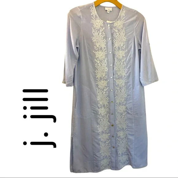 J. Jill Button Up Dress with Pockets & Embroidery Detail - Picture 1 of 14